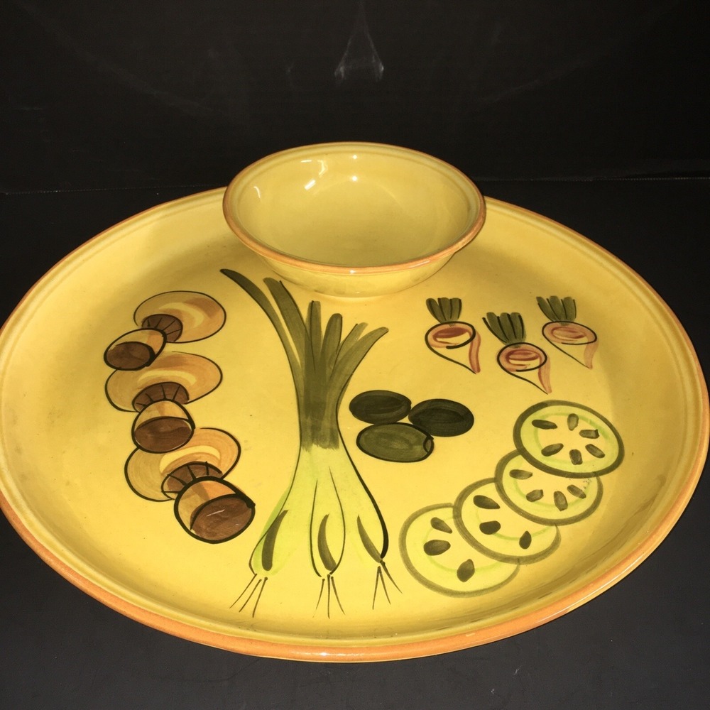Vintage Los Angeles large bowl in Harvest Gold 13"Party Plate and Dip Bowl